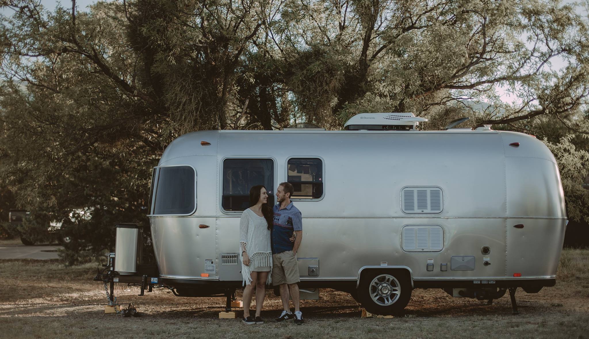 Justin and Ariele's 22-foot Airstream Bambi Sport at a boondocking site